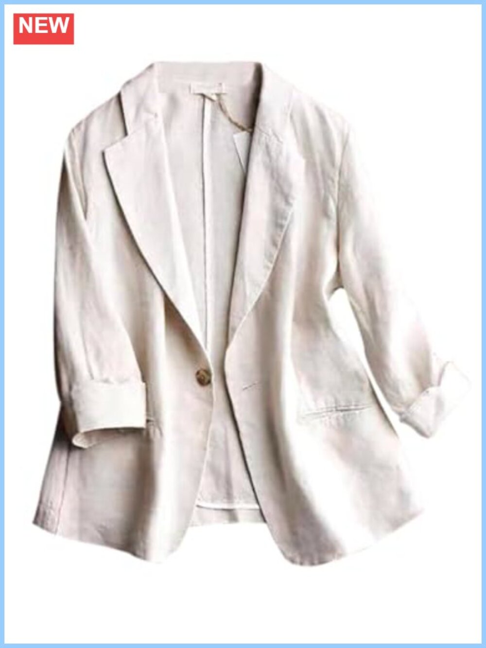 Women's Linen Blend Blazer 3/4 Sleeve Lightweight Casual Work Jacket